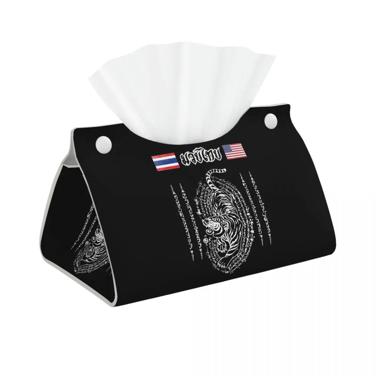 Custom Muay Thai Tissue Box Holder Rectangular America to Thailand Tiger PU Leather Facial Tissue Box Cover for Car Home