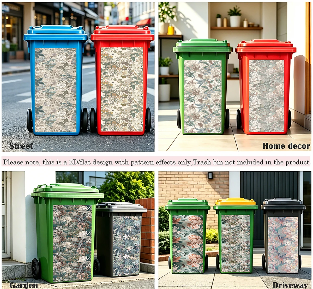 

Vintage Botanical Floral Wheelie Bin Sticker Self-adhesive Removable Decal for Outdoor Garden Yard Wall Decals Home Decoration
