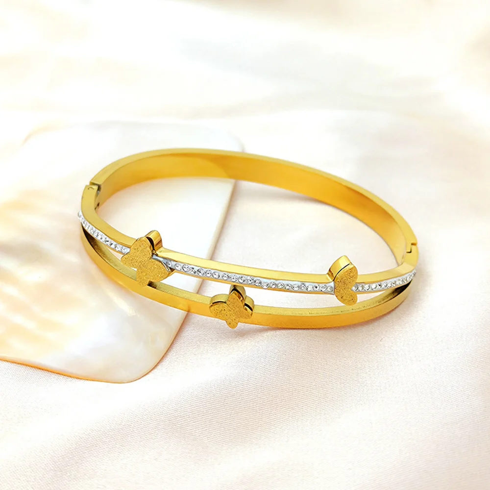 Premium frosted butterfly bracelet, silver gold-plated women's bracelet, luxury crystal double-layer spring bracelet image 5