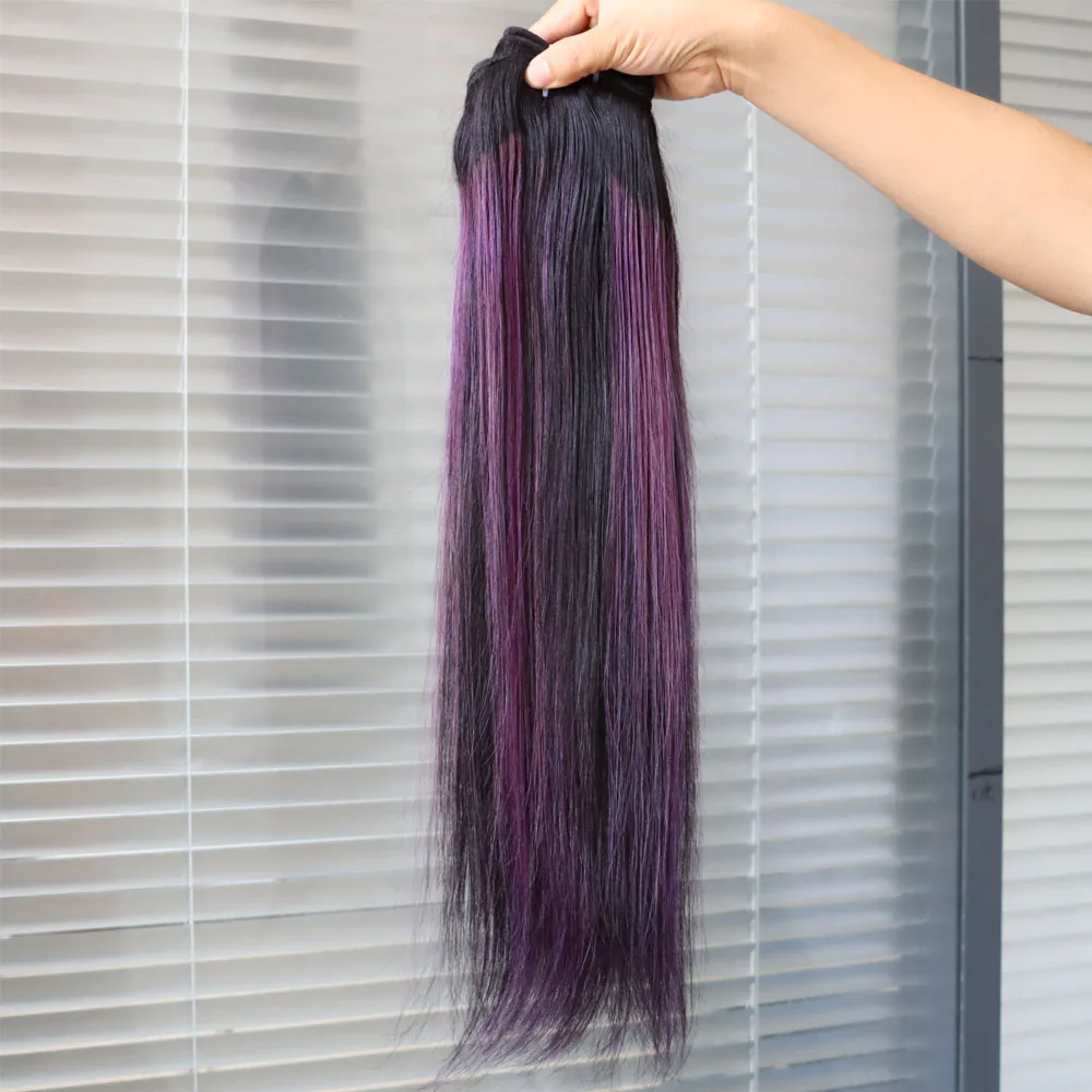 100% الشعر البشري تسليط الضوء على البيانو أومبير اللون 1B الأرجواني البرازيلي حزمة الشعر لحمة النسيج انخفاض الشحن بالجملة للنساء السود