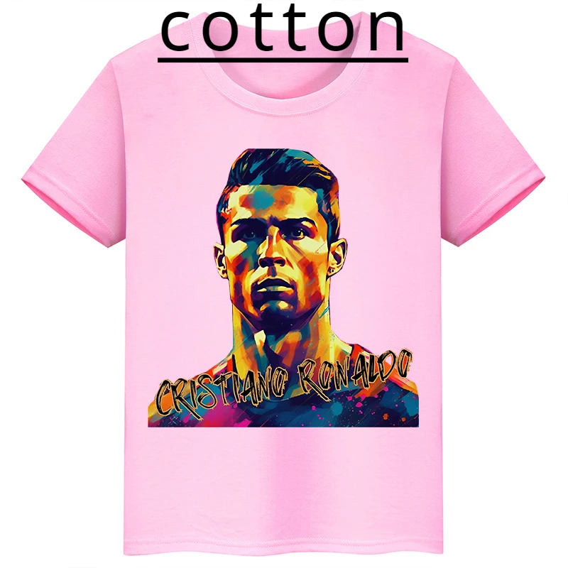 brand Ronaldo Printed Children's Short-sleeved Summer Boys and Girls Cotton T-shirt Pink Tops Football Peripheral Kid's Clothing