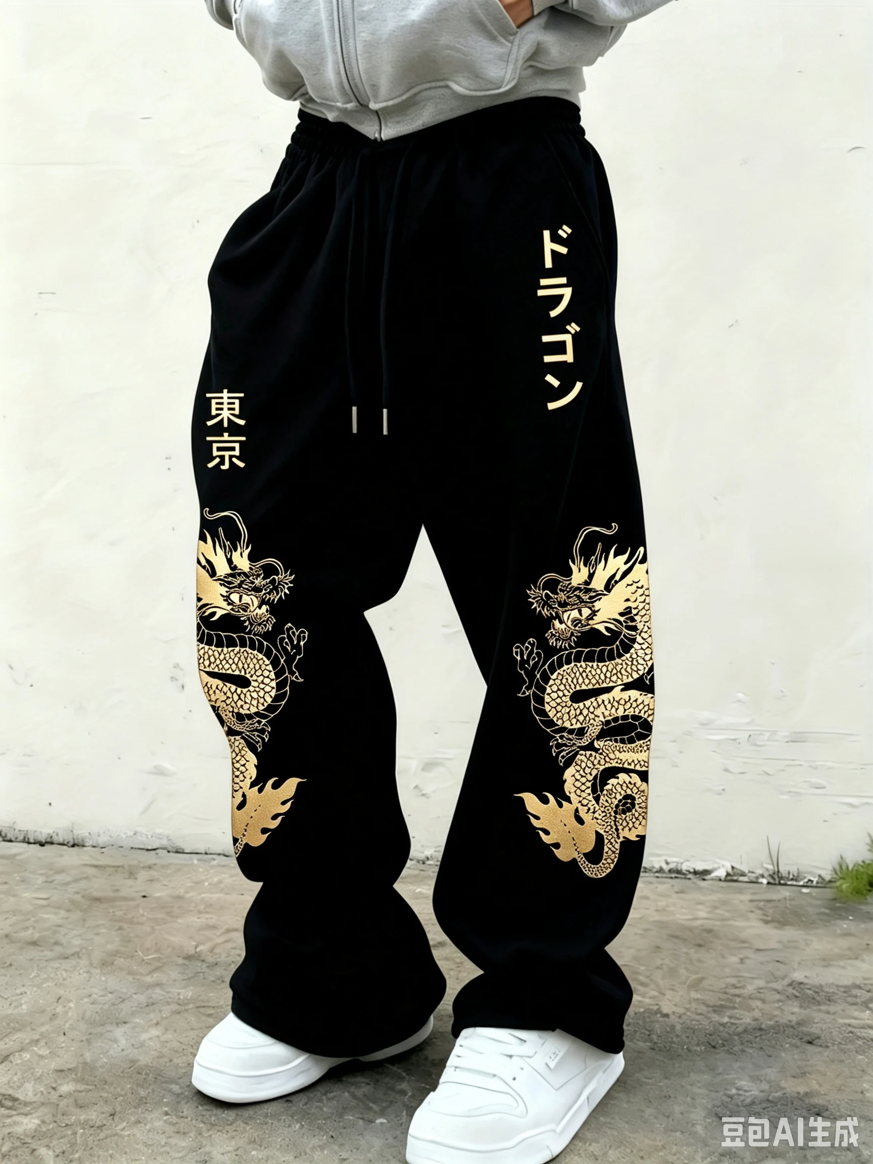 2026 Neue Y2K Dark Gothic Herren Straight-Leg Jogginghose mit verziertem rotem Blumen-Totem-Motiv und seitlichem Druck, lockere Streetwear-Freizeithose – Detail 10