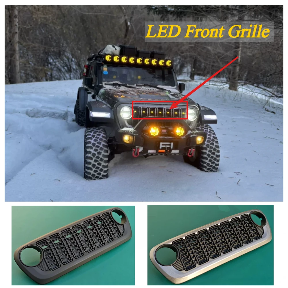 RC Crawler LED Front Grille ABS Injection Silicone Cast Decor Parts For JK07 MK07 1/7 Off-Road Scale Car Upgrade Accessories