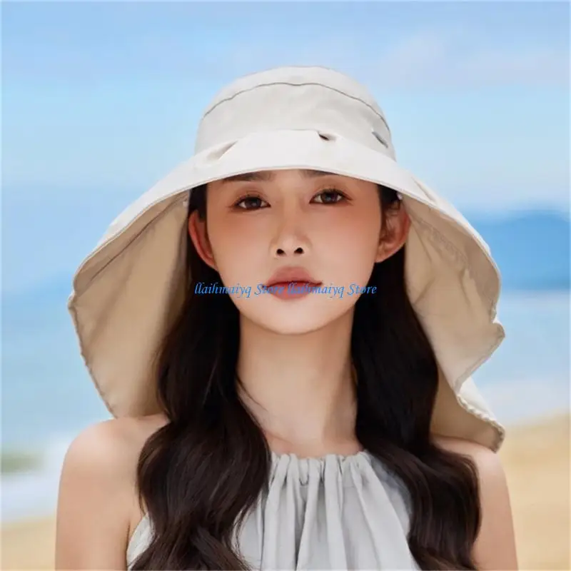 573B Foldable Sun Hat Large Brims Design Fisherman Hat with Neck Cover For Outdoor
