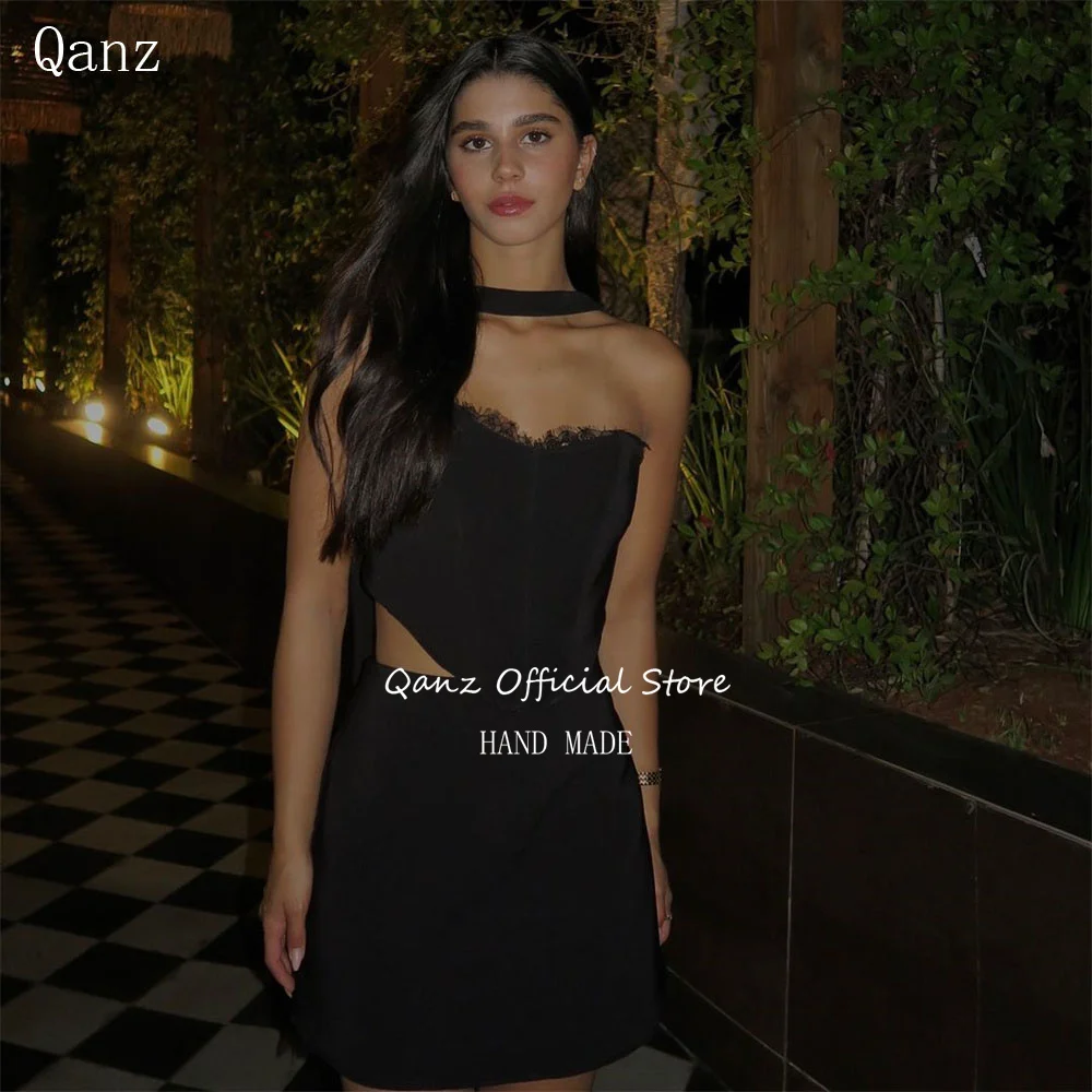 

Qanz Sexy Mini Black Prom Dresses A Line Dress Party Night Lace Up Back Cocktail Dresses Vestidos Para Eventos Especiales 2024