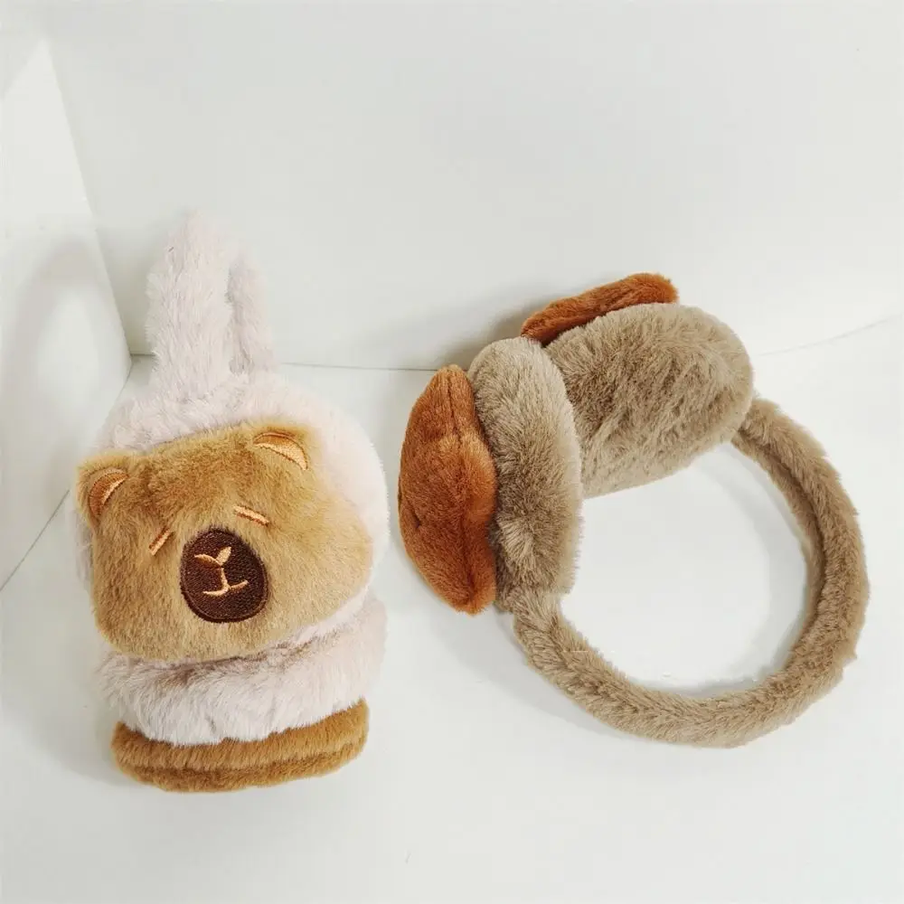 Earmuff kartun lucu Capybara tebal, tetap hangat musim dingin penutup telinga penutup telinga penghangat telinga dapat dilipat penutup telinga ski