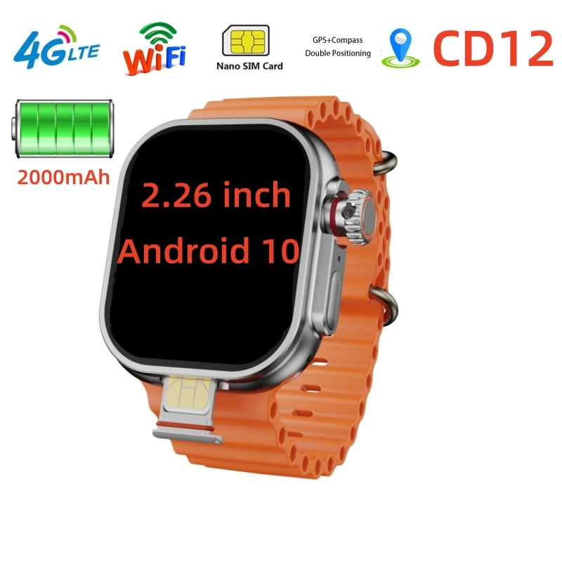 CD12 Smart watch Ultra 4G Android Wifi GPS Camera Google Play 2.26 inch app Download Android 10 2000mAh Standby King SmartWatch