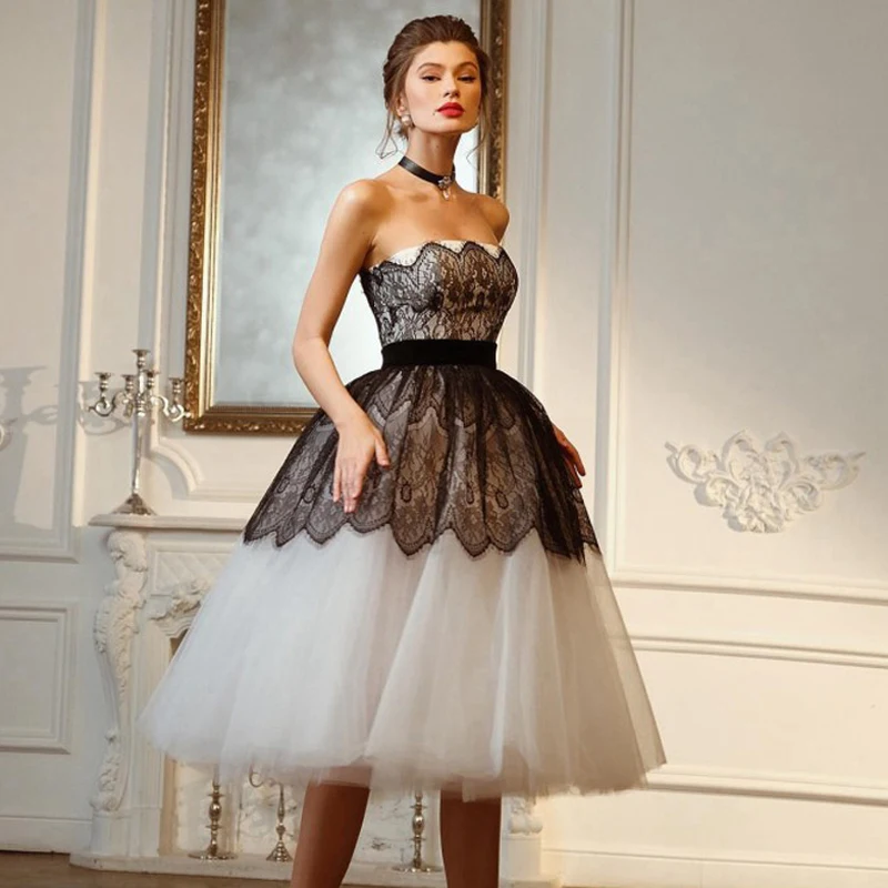 

Strapless Red Dress Midi Female Dress Women's Evening Dress For Wedding Bridesmaid Dress White Dress With Lace Celebrity Dresses