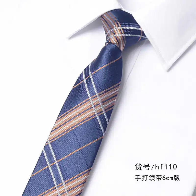 Navy Blue Checkered Korean Version 6CM Narrow Tie For Men And Women Shirt Accessories Handmade Knotting Fashionable Striped Tie