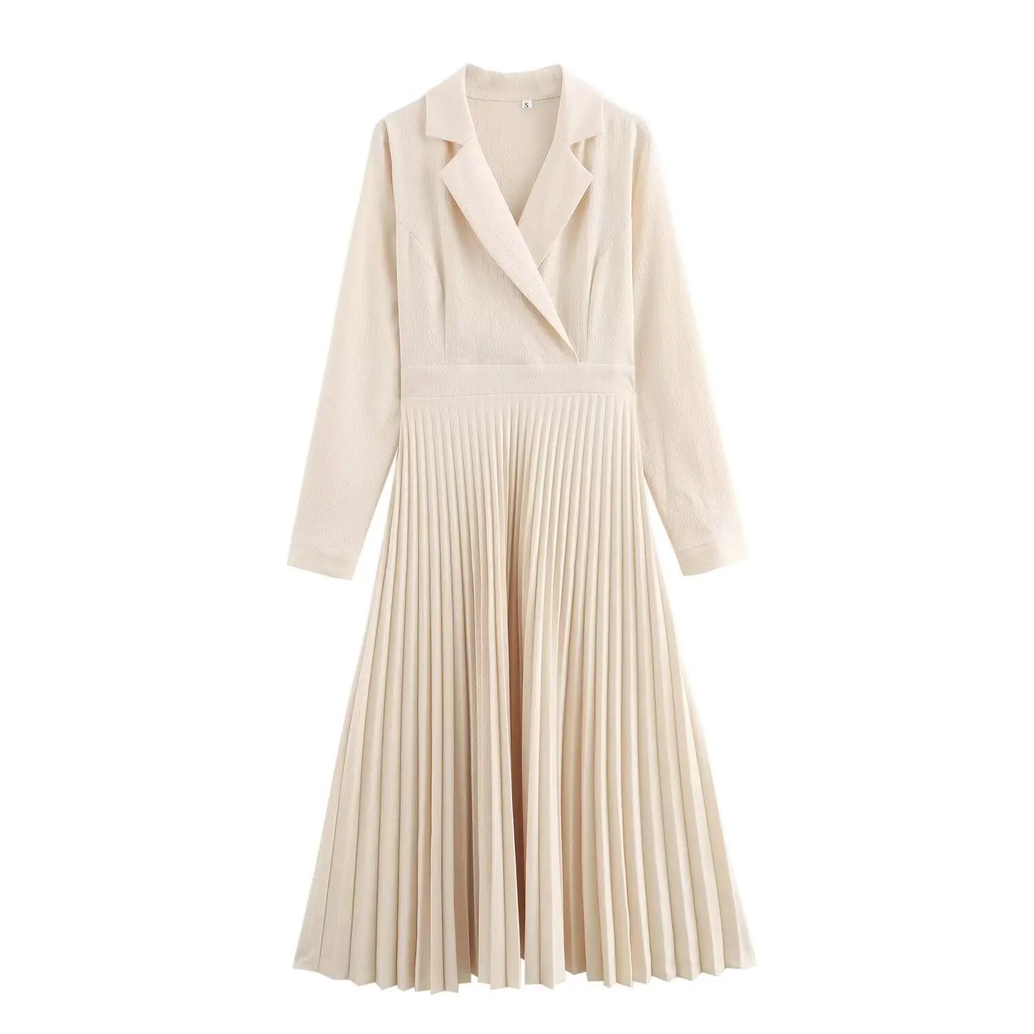 Damesmodieuze elegante pakkraag hoge taille geplooide lange mouw jurk lange rok