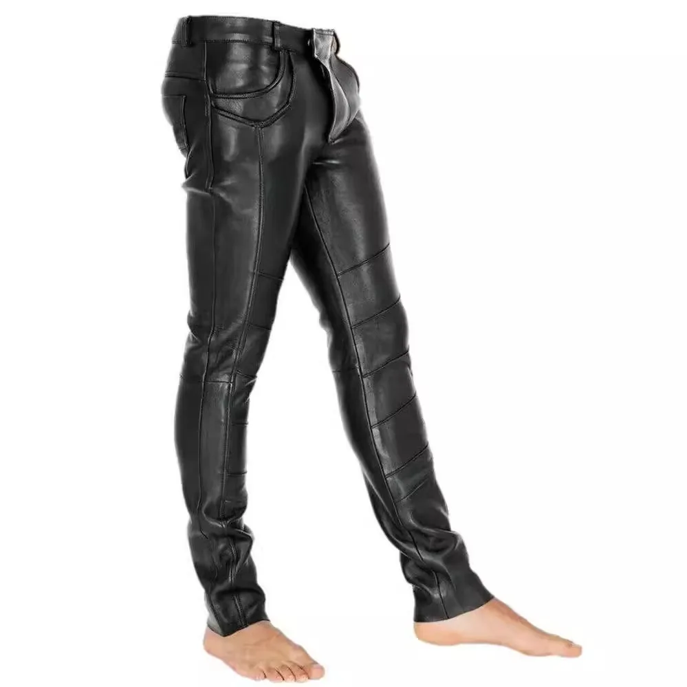 

2025 men's slim fit, punk style, new fashion casual PU leather pants