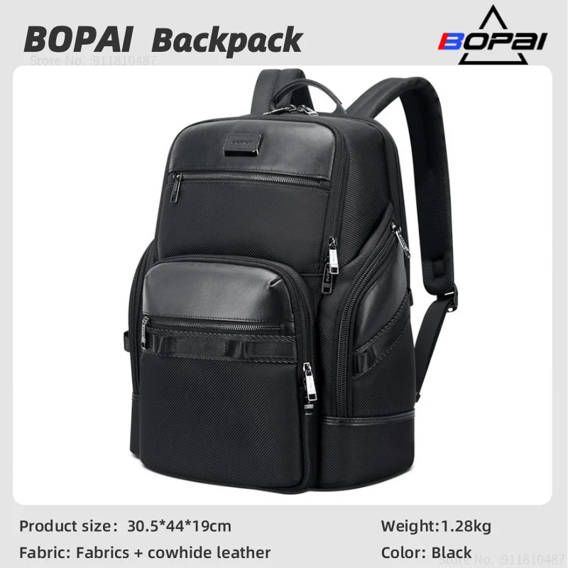 

BOPAI Luxury Natural Cowhide Backpack Men Business 15.6 inch Laptop Backpack multifunctional Large-Capacity Travel Shoulder Bag