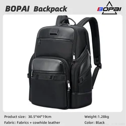 BOPAI Luxury Natural Cowhide Backpack Men Business 15.6 inch Laptop Backpack multifunctional Large-Capacity Travel Shoulder Bag