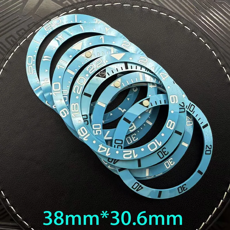38mm*30.6mm Lake Blue Ceramic Watch Bezel Insert Ring For 40mm SUB Watch Case GMT Diving Men Watch Parts NH35 NH36 Movement part