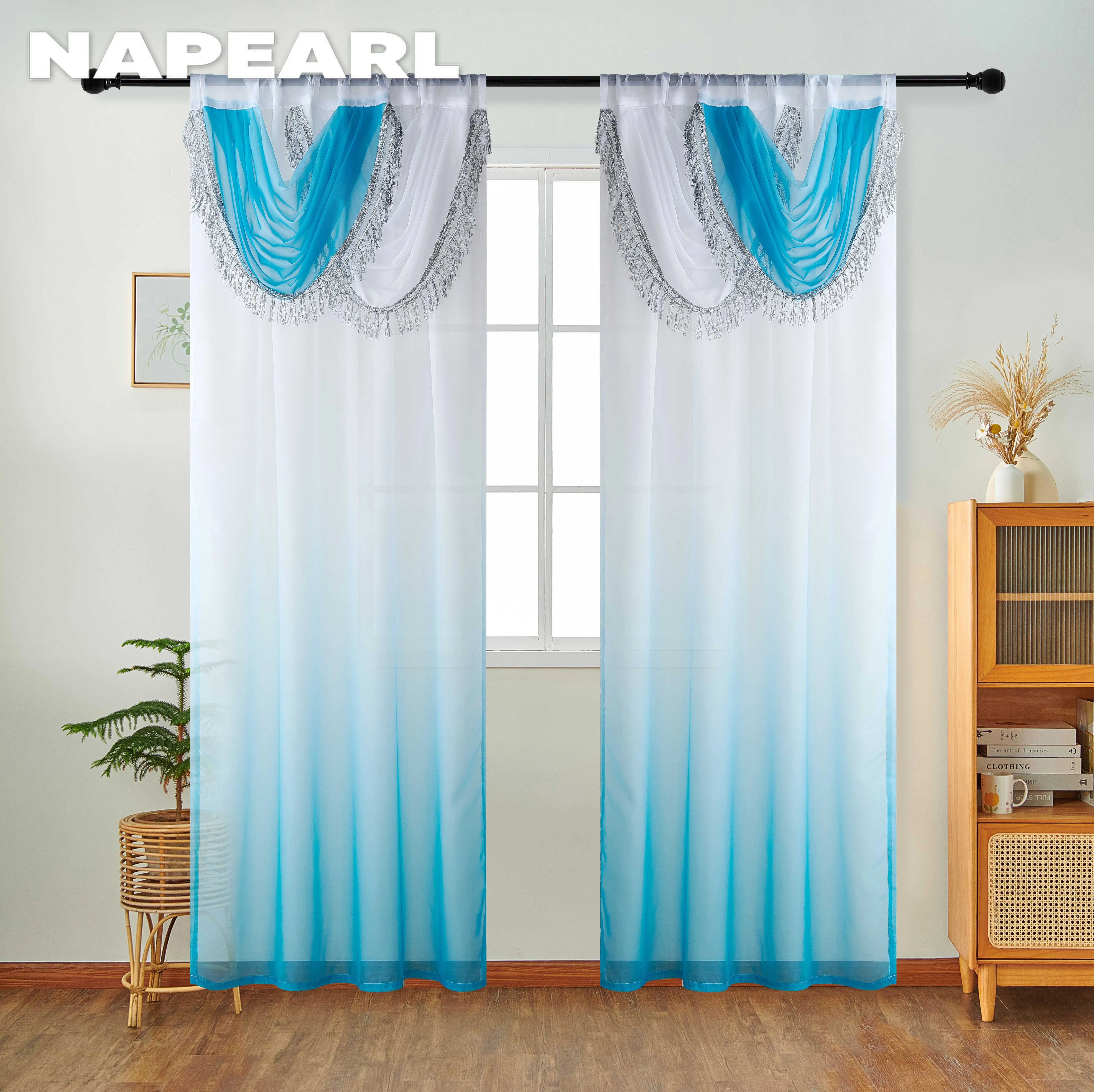 NAPEARL Blue Curtain Head Wave Curtain Valance European Style Luxury Window Decor Home Textile 1PC