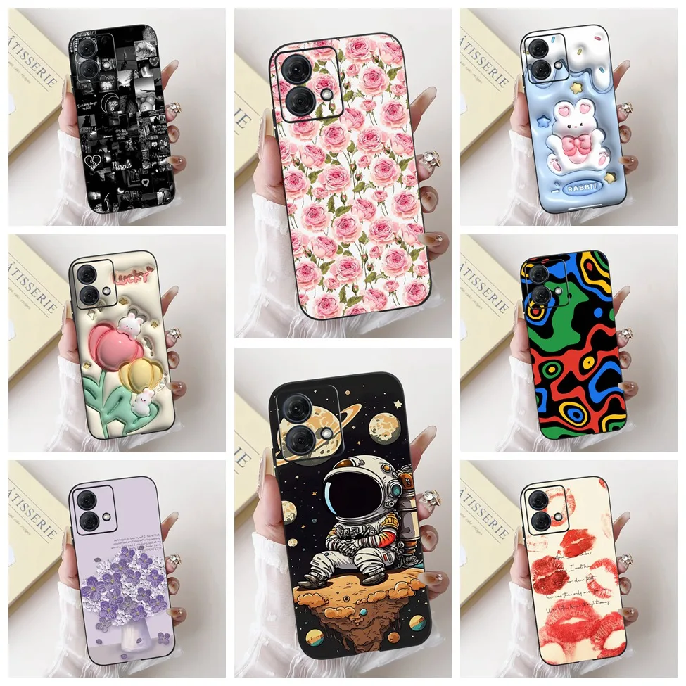 Casing For Motorola Moto G54 G75 G84 5G Back Cover For Moto G84 Case Shockproof Silicone Luxury Fashion Flowers Cute Cartoon Cat