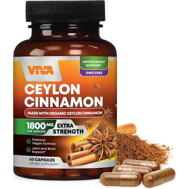 

Organic Ceylon Cinnamon Supplement 1800mg - Male and Female Energy Support, Antioxidant, Gluten Free, Non GMO -60 capsules