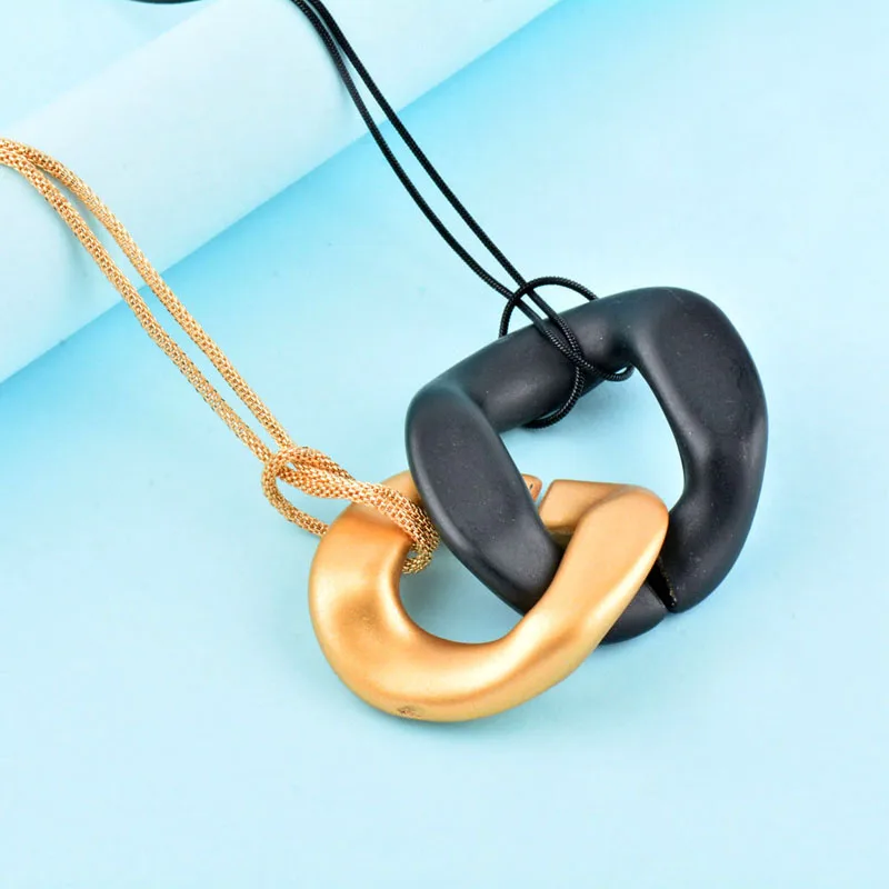 SINLEERY Geometric Square Rounnd Pendant Necklace Black Gold Color Neck Chains Acrylic Long Necklace For Women Jewelry