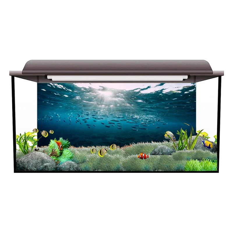 3D Aquarium Background Poster PVC Adhesive Sticker Fish Tank Underwater World Backdrop 3D Ocean Sea Plants Background Sticker