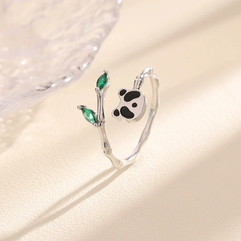 

Hot selling new 925 sterling silver cute leaf panda open ring bear bamboo joint fun small animal girl jewelry high quality JZ272
