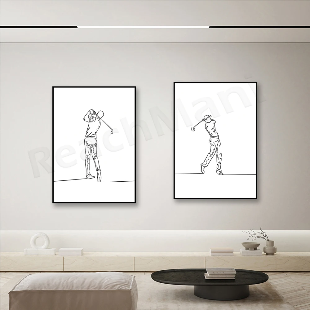 Golf Line Poster, Golf Art Poster Print Canvas Sports Golfer Painting Wall Decor Living Room Home Decor Cuadros