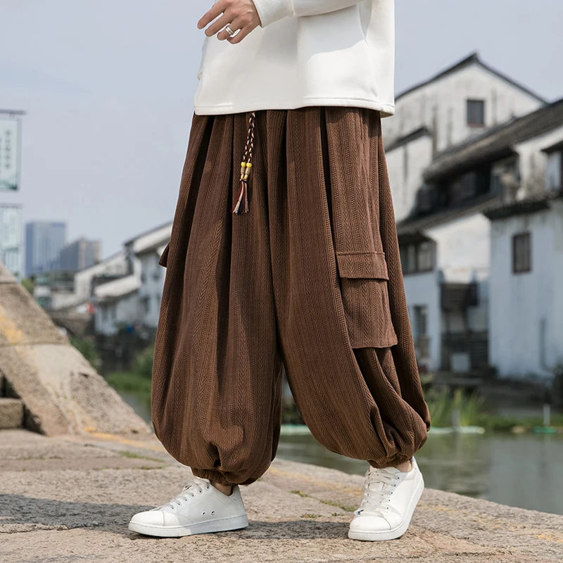 

Мужские вельветовые брюки Cé Brown с широкими штанинами, оверсайз, большие размеры, с манжетами, фасон «фонарик», модные, осенняя новинка, повседневные брюки