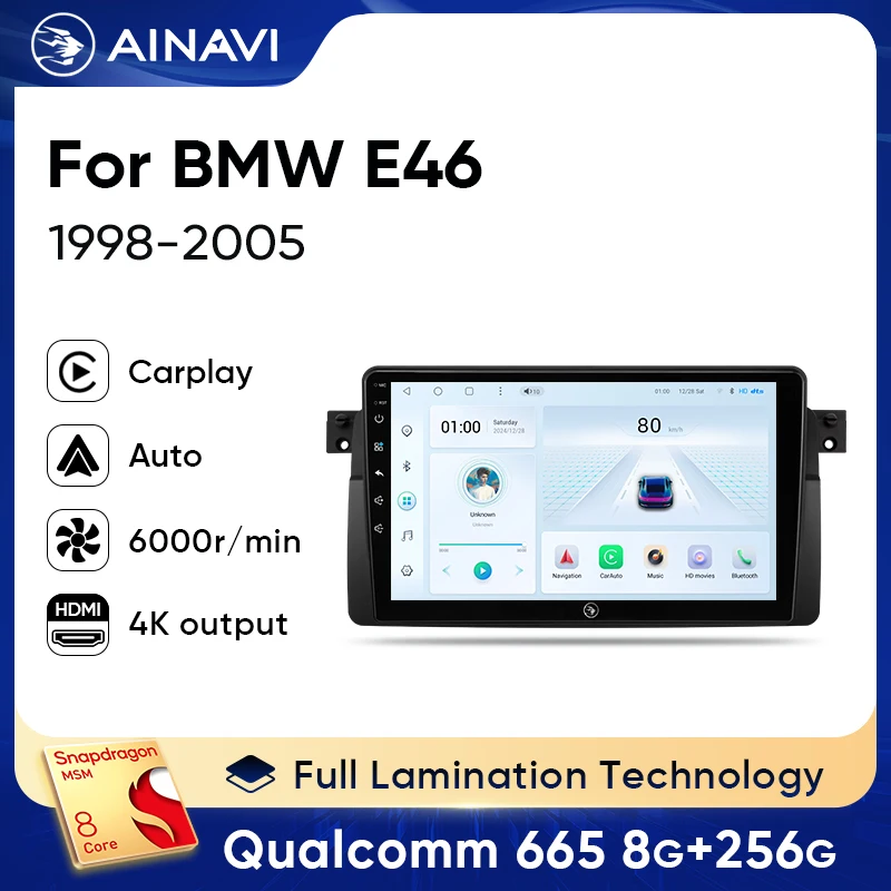 AINAVI Car Radio For BMW E46 1998 1999 2000 2001 2002 2003 2004 Wireless Carplay Android Auto Audio Car Multimedia HDMI 2 Din