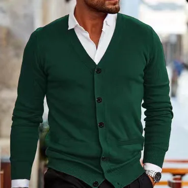 Men's Sweater Jacket Autumn Winter New Knitted Sweater V-neck Long-sleeved Slim Cardigan Thread