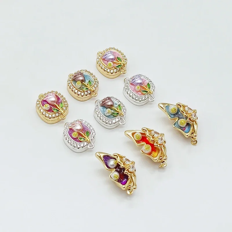 

14K Gold-plated, Zirconium-inlaid, Oil-dripping Butterfly Stick Clasp Rose Magnet Clasp DIY Handmade Bracelet Necklace Accessory