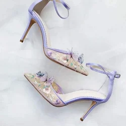 Décolleté con tacco alto a farfalla alla lavanda donna scarpe da festa da giardino con tacco a spillo a punta in rete viola scarpe da sposa da donna