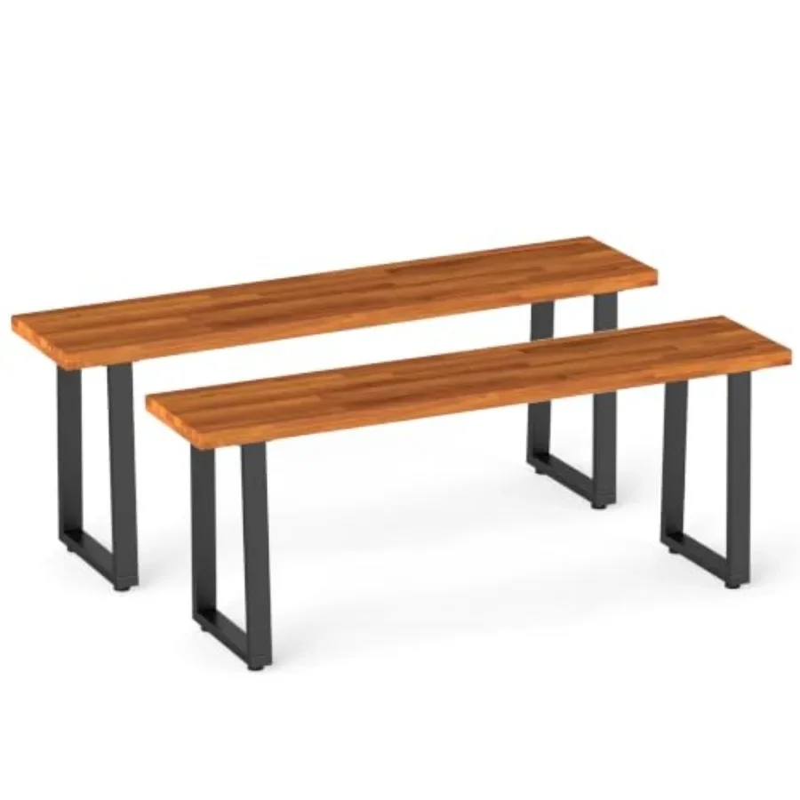 Acacia Wood Outdoor Bench Set of 2, Backless Patio Dining Bench