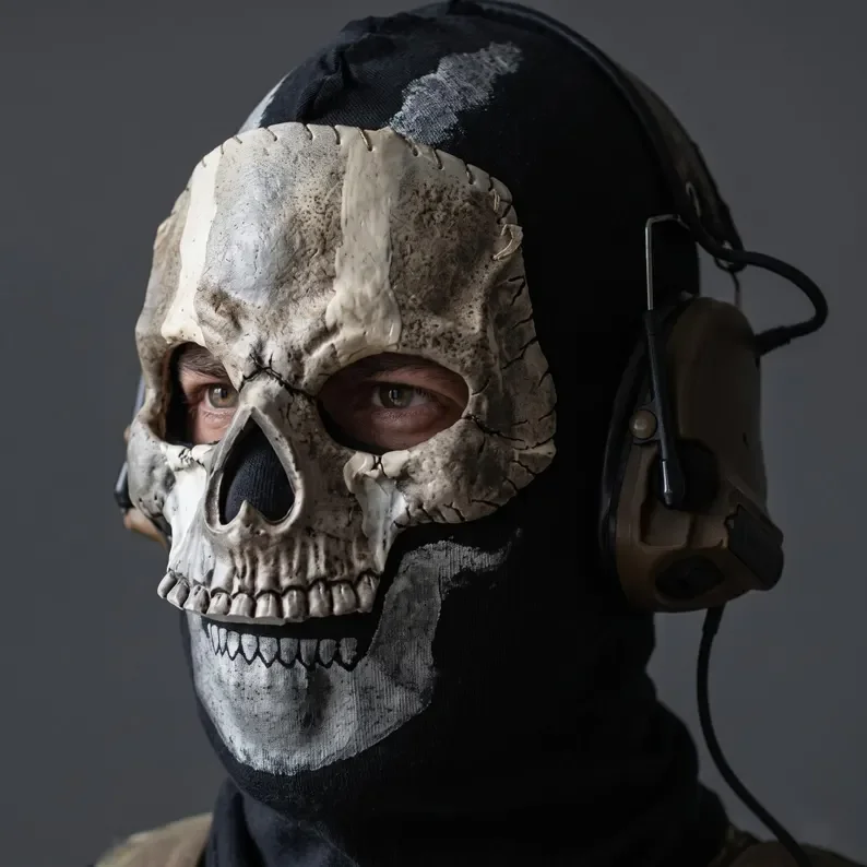 Military Ghost Tactical Skull Mask (Black), Full Face Air Gun Mask, Halloween Cosplay Outfit, Cool Men's Face Mask