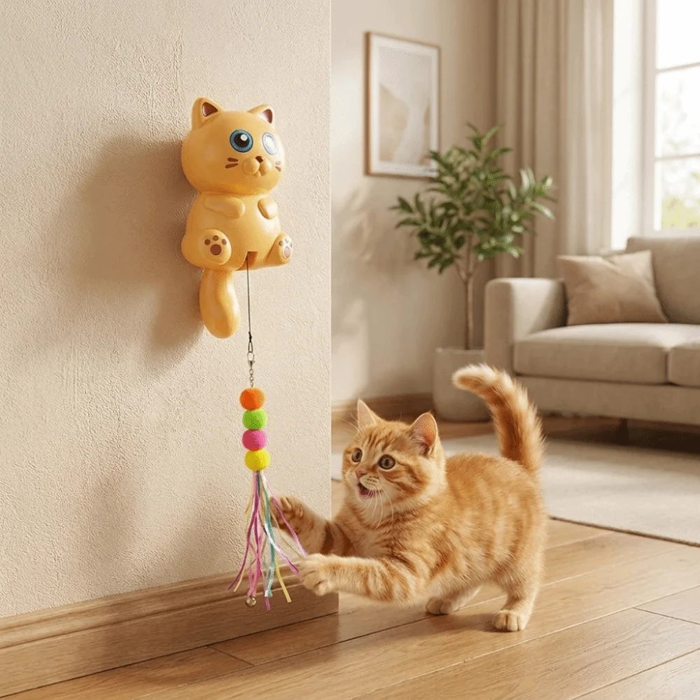 Smart Automatic Lifting Cat Retractable with Ball Bells Hanging Door Cat Elastic Rope Kitten Teasing Self-entertaining