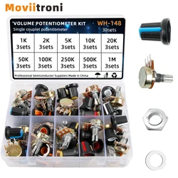 30sets WH148 Potentiometer Assortment Kit Variable Resistors With Nuts And Washers 1k 10k 50k 500k 1M