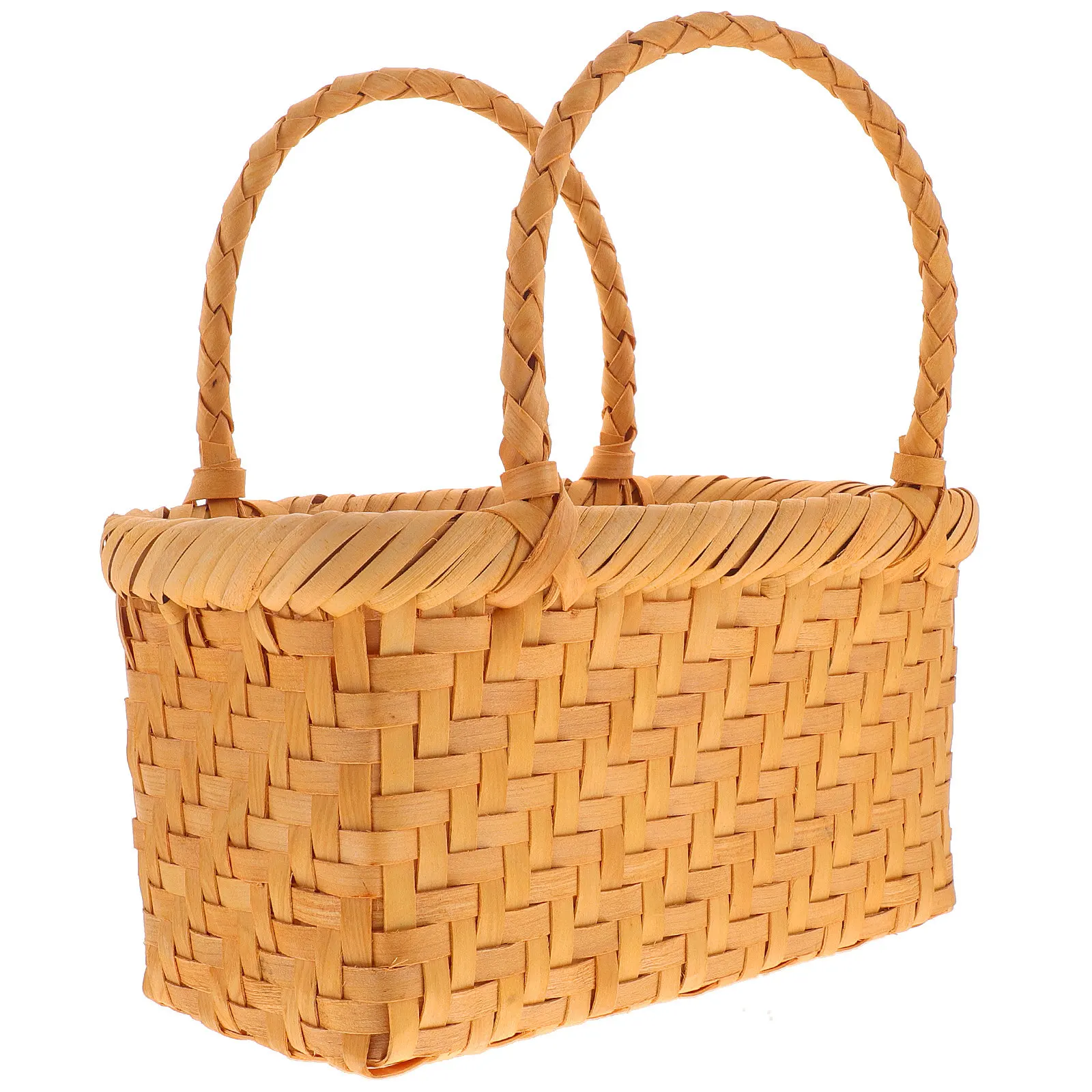 Rattan Basket Rustic Style with Handle Multi-Purpose Small Storage Basket for Picnic Flower Arrangement Home Decor