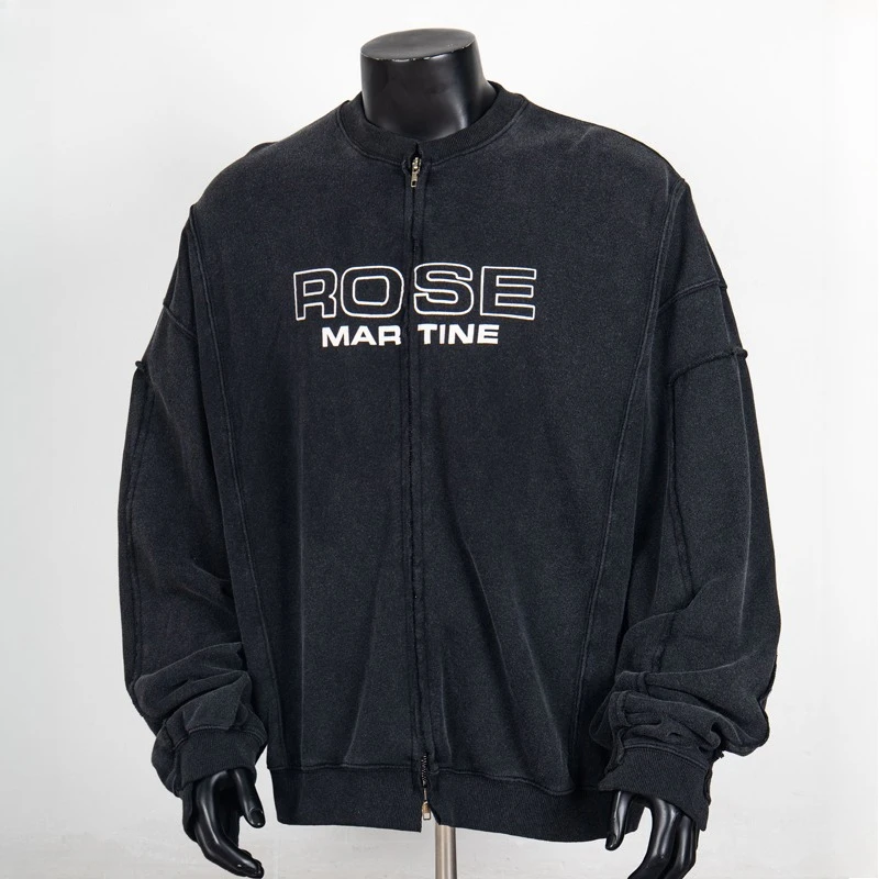 

Высокое качество, настоящая фотография, куртка на молнии с розой, пальто, мужская повседневная куртка в стиле ретро с буквенным принтом, круглый вырез, куртка MARTINE ROSE, толстовка