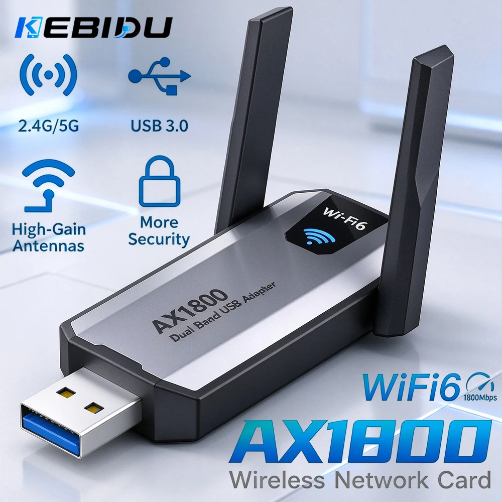 KEBIDU AX1800 WiFi 6 USB 3.0 Dongle Dual Band 2.4G&5GHz Wireless WiFi Adapter Driver Free Network Receiver For PC Win10 Win11
