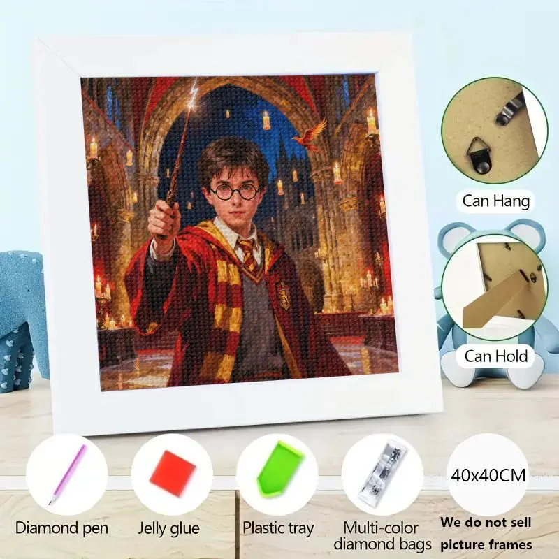

1PC Harry Potter Diamond Painting Kit, 5D Full Drill Round Rhinestone Art of Harry Potter Casting Spell with Wand in Hogwarts Gr