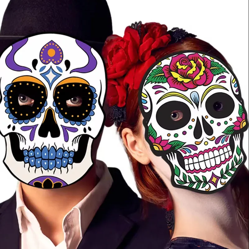 

6-60PCSHalloween Mask Mexican Day of The Dead Masks Skull Mask Party Masquerade Paper Skeleton Ghost Face Masks Halloween Decor
