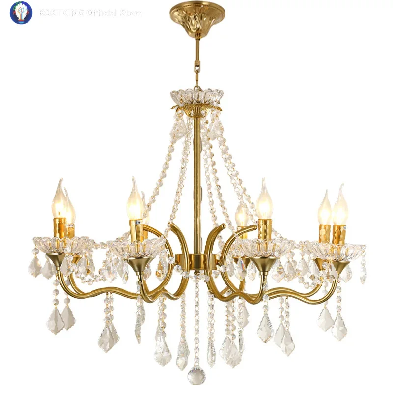 

Роскошная хрустальная люстра в европейском стиле, минималистичная современная лампа для гостиной, уютная винтажная лампа для спальни или ресторана.