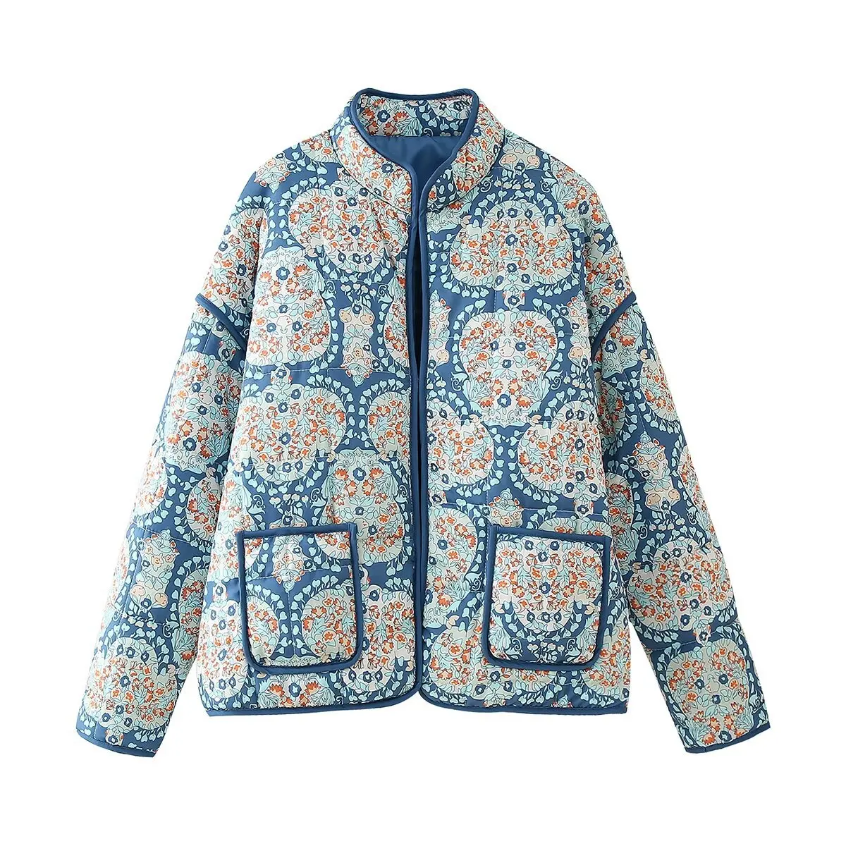

Single Breasted Loose Coat Thick Warm Versatile 6 Color Autumn Winter Cotton Padded Jacket New Floral Loose Quilted Outerwear