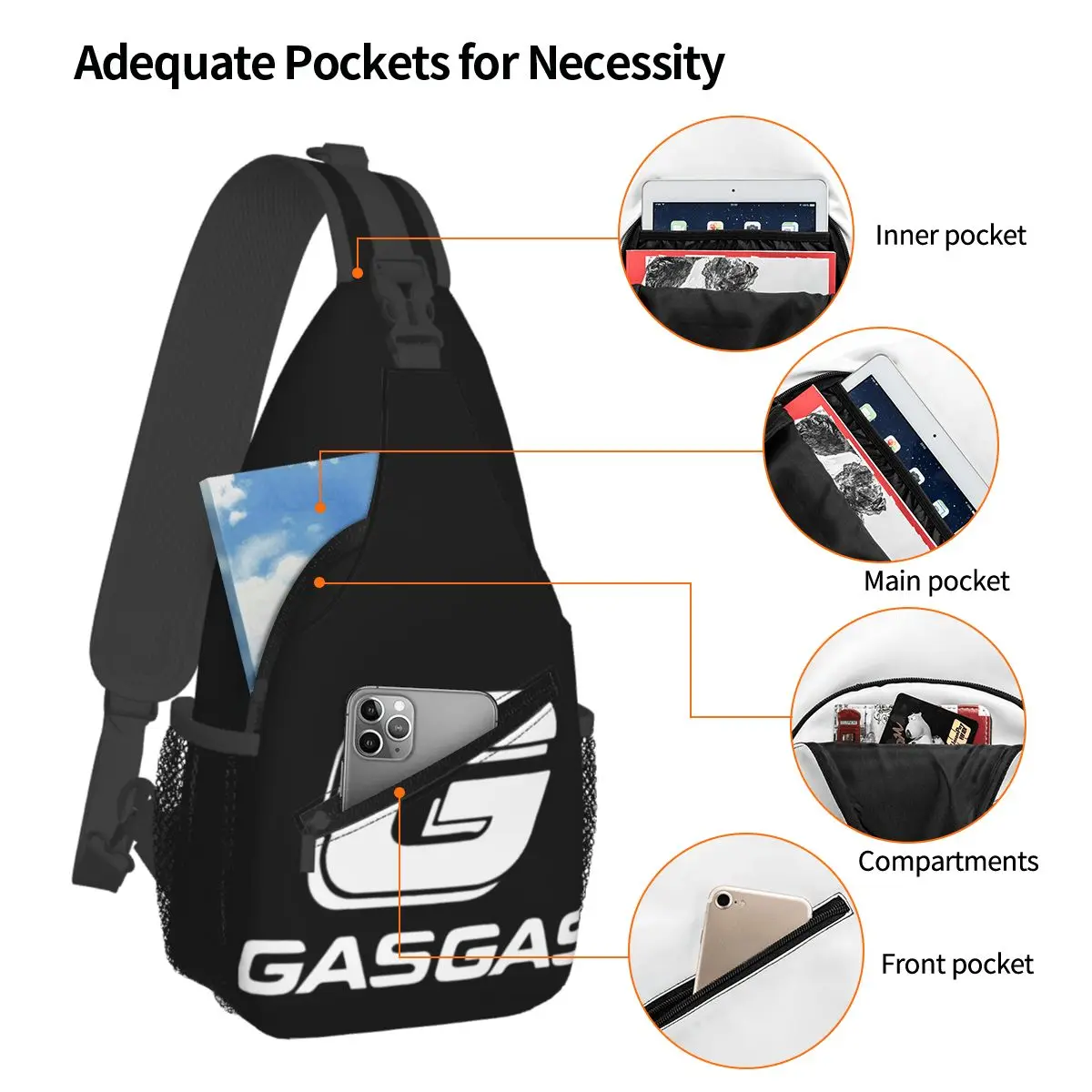 Gasgas Motorrad Cross body Schulter taschen bedruckte Brusttasche Moto Schulter Rucksack Tages rucksack zum Wandern Reise Camping Schulranzen