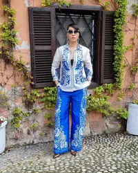 2024 Women Trouser Suits Chic Floral Print Lapel Long Sleeves Shirt Top + Vintage Loose Woman Straight Wide Leg Long Pant
