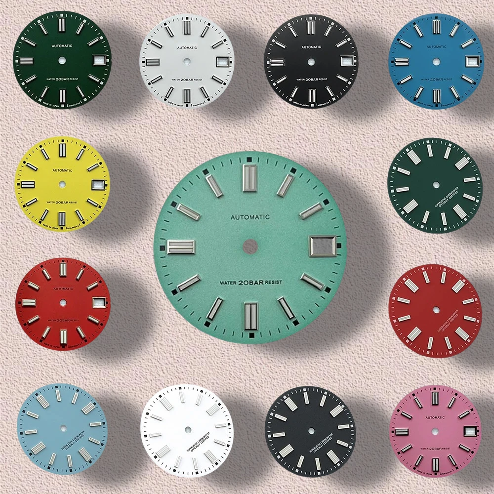 

28.5mm S Logo NH35 Dial Matte Dial Fit NH35 Movement C3 Strong Green Luminous Day Just NH35 Watch Modification Accessories