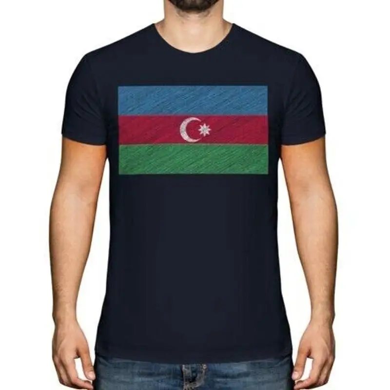تي شيرت رجالي بعلم أذربيجان Scribbling هدية Az?Azerbaijan