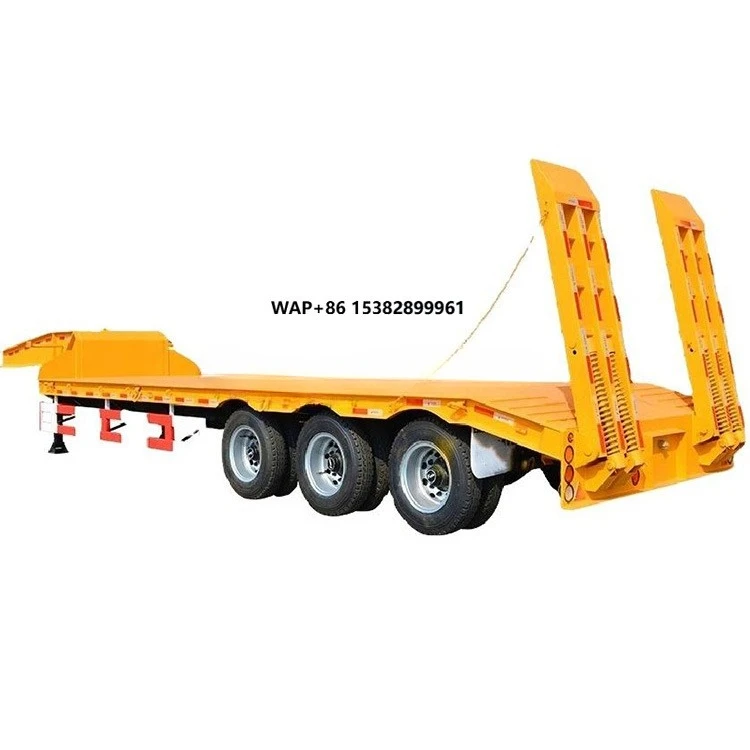 Remolque de Plataforma Baja de 3 o 4 Ejes y 60 Toneladas para Trabajo Pesado, Semirremolque de Plataforma Baja, Remolque Lowboy