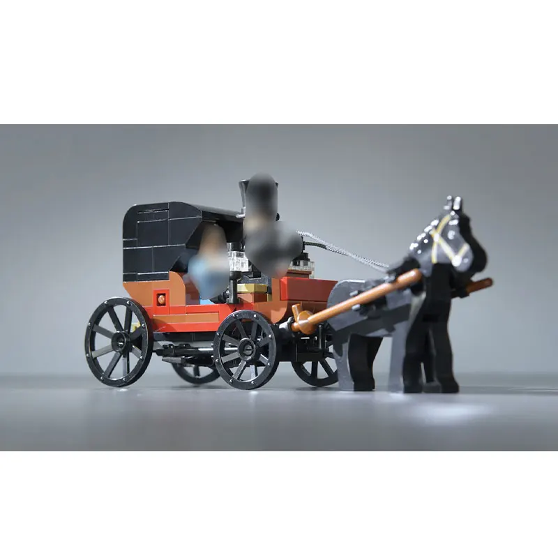 MOC-92568 말이 끄는 마차 도시 건축 빌딩 블록 벽돌 모델 스트리트 뷰 세트 어린이를위한 어린이 장난감 선물 112PCS