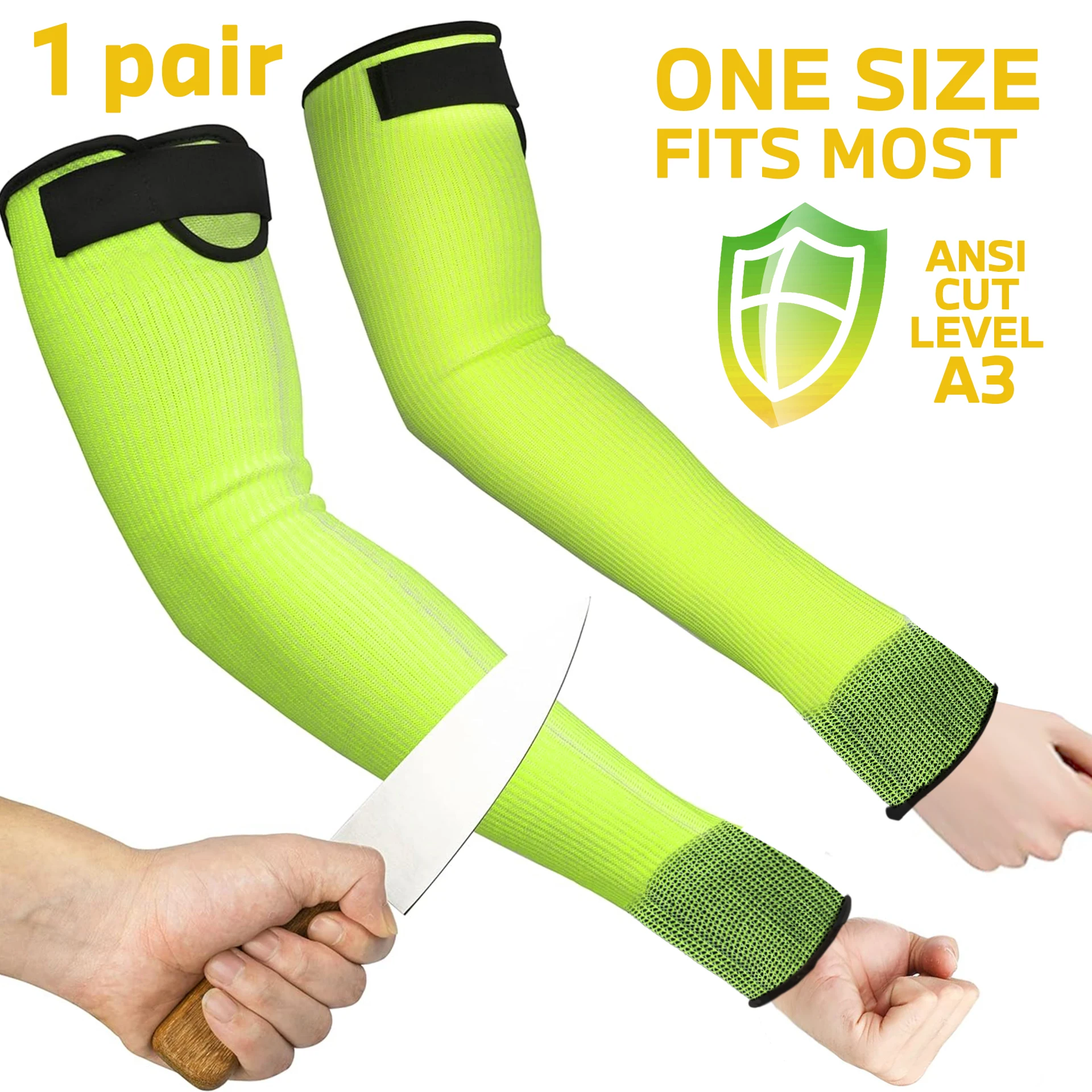 1 pair, one size, adjustable green cut-resistant sleeves for yard work, kitchen tasks, pet grooming, and gardening by BOLDPONT