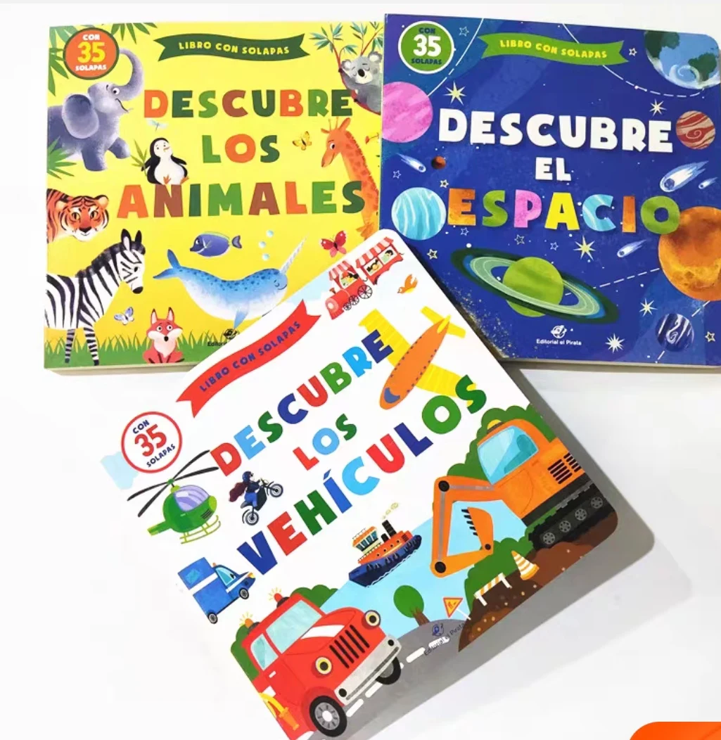 Acak 2 buku orang tua anak bayi buku Spanyol anak edukasi dini lucu gambar 3D belajar membaca buku kardus usia 1-3