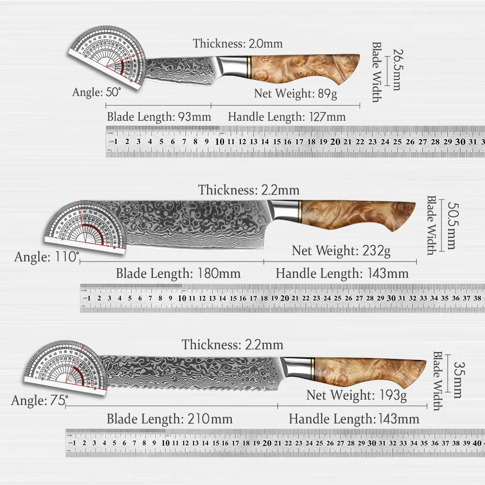 HEZHEN 6PC Kitchen Knife Set l Damascus Steel Chef Santoku Bread Cook Knife For Meat Sharp Kitchen Knife Tool